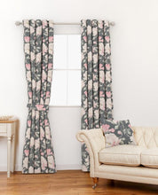 Load image into Gallery viewer, Peonies Dark Smoke Grey Curtain Fabric
