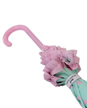Load image into Gallery viewer, Girl's Mint/Pink Heart Ruffle Umbrella
