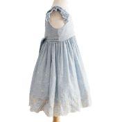 Load image into Gallery viewer, Blue Speckled Embroidered Border Toddler Dress
