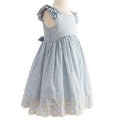 Load image into Gallery viewer, Blue Speckled Embroidered Border Toddler Dress
