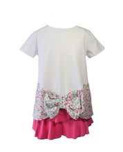 Load image into Gallery viewer, White Top with Ditsy Print Bow Detail
