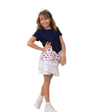 Load image into Gallery viewer, Navy Top with Lady Bug Print Bow Detail

