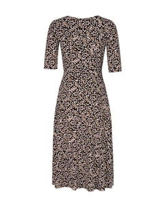 3/4 Sleeve V-Neck Pebble Print Dress