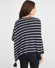Load image into Gallery viewer, Navy and White Striped Tassel Poncho Scarf
