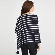 Load image into Gallery viewer, Navy and White Striped Tassel Poncho Scarf
