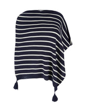 Load image into Gallery viewer, Navy and White Striped Tassel Poncho Scarf
