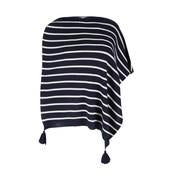 Load image into Gallery viewer, Navy and White Striped Tassel Poncho Scarf
