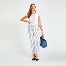 Load image into Gallery viewer, Blue and White Stripe Linen Slim Trouser
