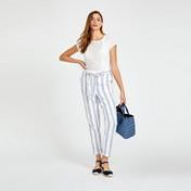 Load image into Gallery viewer, Blue and White Stripe Linen Slim Trouser
